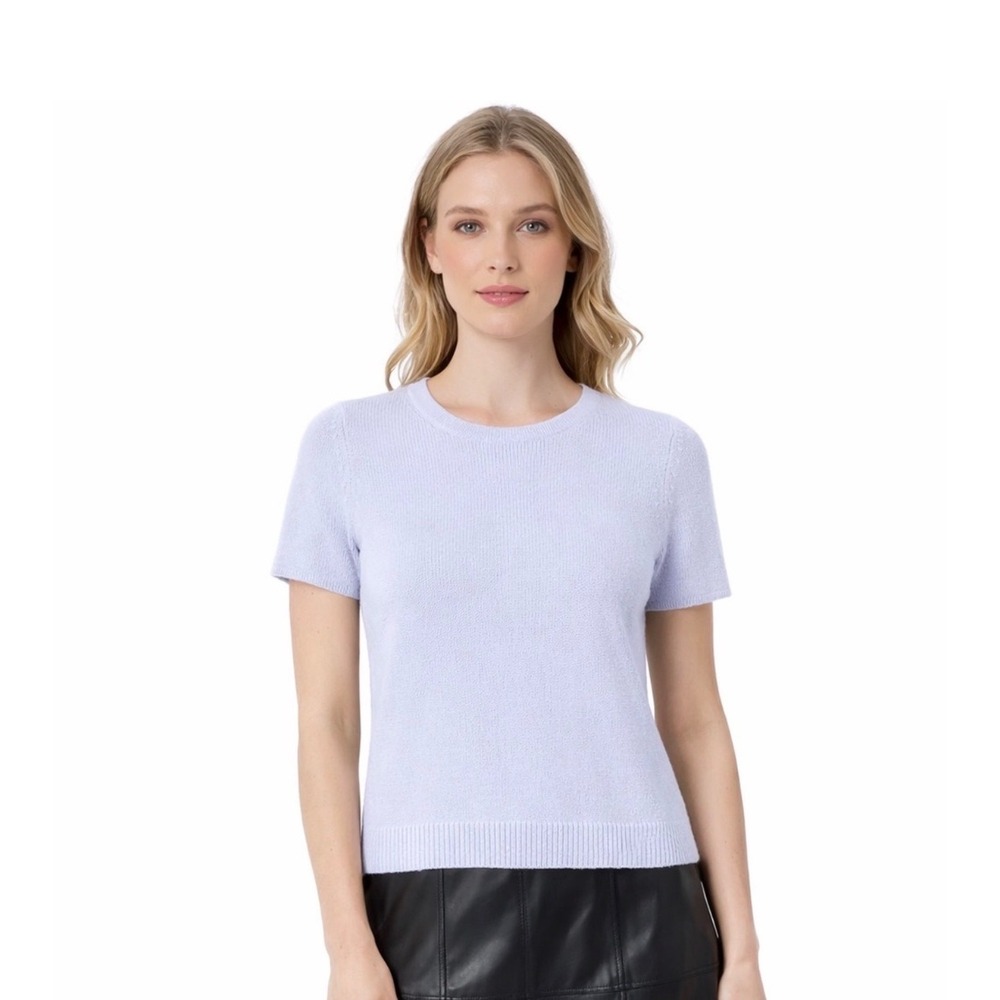 C by Bloomingdale's Cashmere Short Sleeve Sweater Serenity Blue M